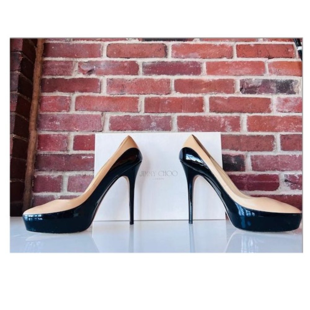 Jimmy Choo:  Nude/Black Pumps Platform Heel Pumps